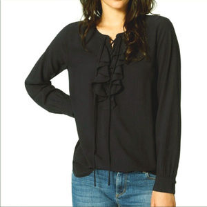Loft Navy Ruffle Peasant Blouse